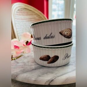 Apilco France Elysian Garden Ramekins: Signed Set of 2 Porcelain Custard Pots